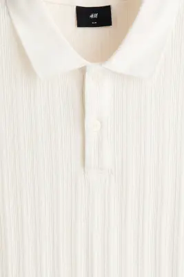 Polo Slim Fit en jersey texturé - Crème — photo 4