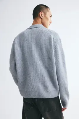 Polo Relaxed Fit en maille - Gris clair — photo 3