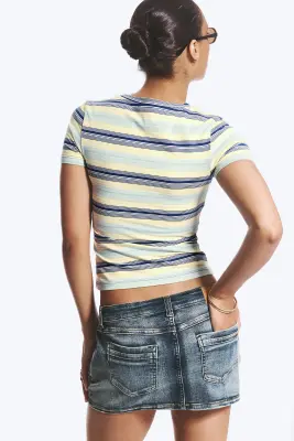 Mini T-shirt ajusté - Bleu/jaune rayé — photo 2