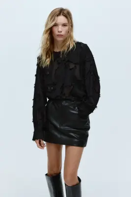 Blouse en tissu jacquard - Noir — photo 1