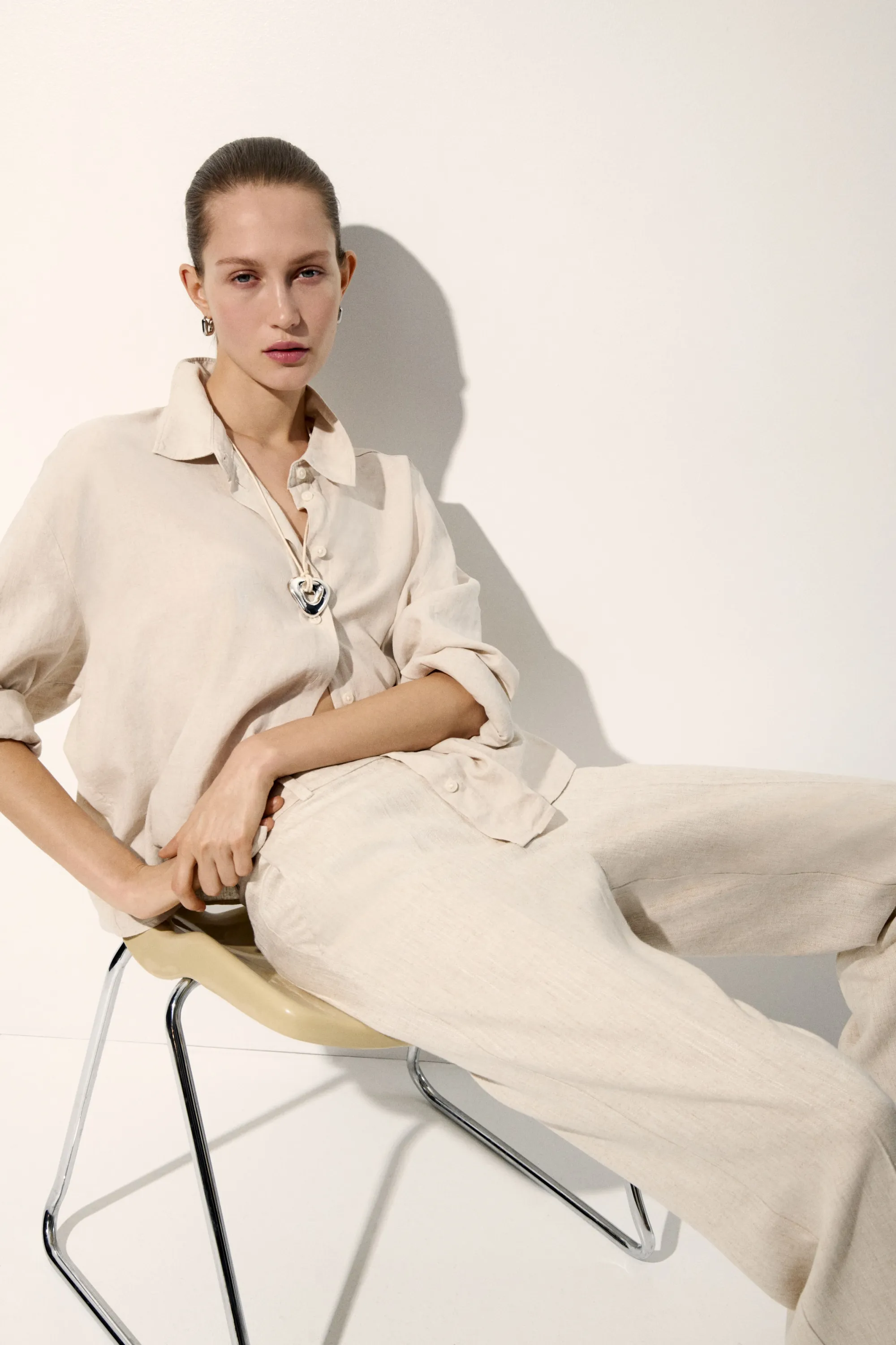 Pantalon chic en lin mélangé - Beige clair