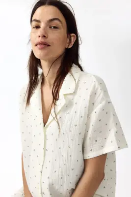 MAMA Pyjama en mousseline de coton - Crème/fleuri — photo 1