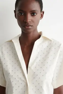 CHEMISE À POIS EN JACQUARD DE COTON - BLANC / POIS — photo 3