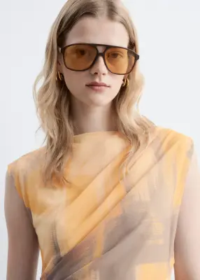 Robe drapée sans manches - Jaune/Imprimé — photo 4