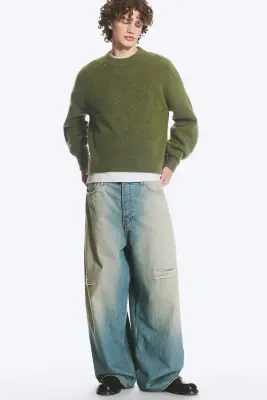 Pull en laine mélangée à col rond et coupe décontractée - Vert mousse — photo 2