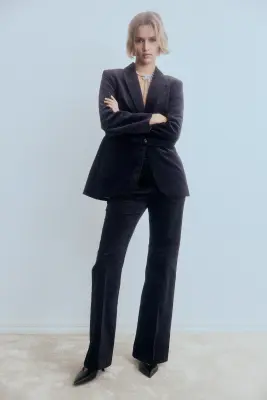 Pantalon évasé en velours - Bleu marine — photo 2