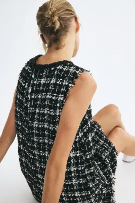 Robe en maille bouclette avec fente goutte d'eau - Noir/carreaux — photo 3