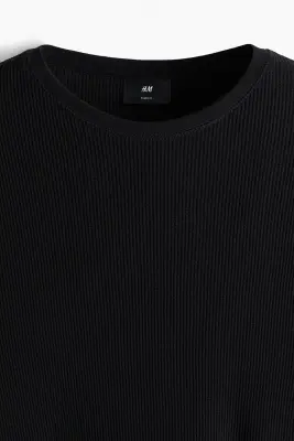 T-shirt Slim Fit en jersey gaufré - Noir — photo 4