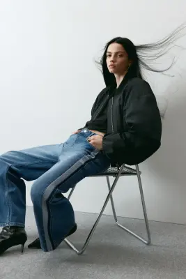 Jean Wide Regular avec bandes latérales - Bleu denim/bleu foncé — photo 3