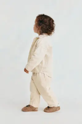 Pantalon en velours de coton côtelé - Beige clair — photo 1