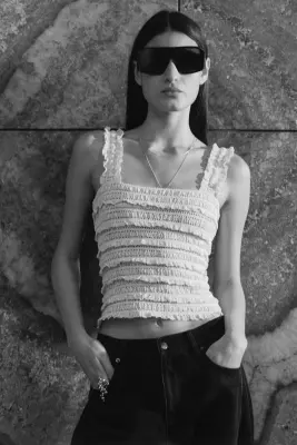 Top sans manches en jersey dentelle - Blanc — photo 1