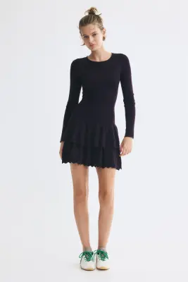 Robe à volants étagés en maille côtelée - Violet foncé — photo 1