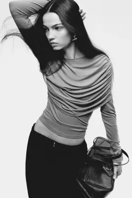 Top en viscose à effet drapé - Olive doré — photo 1