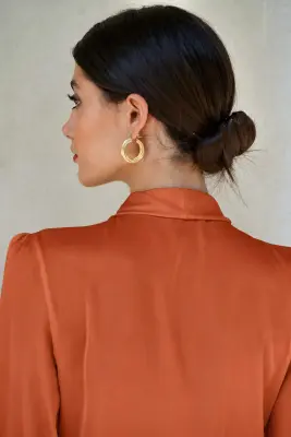 Lena Silk Bow Blouse - Rust — photo 2