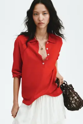 Fine-knit polo shirt - Rouge vif — photo 2