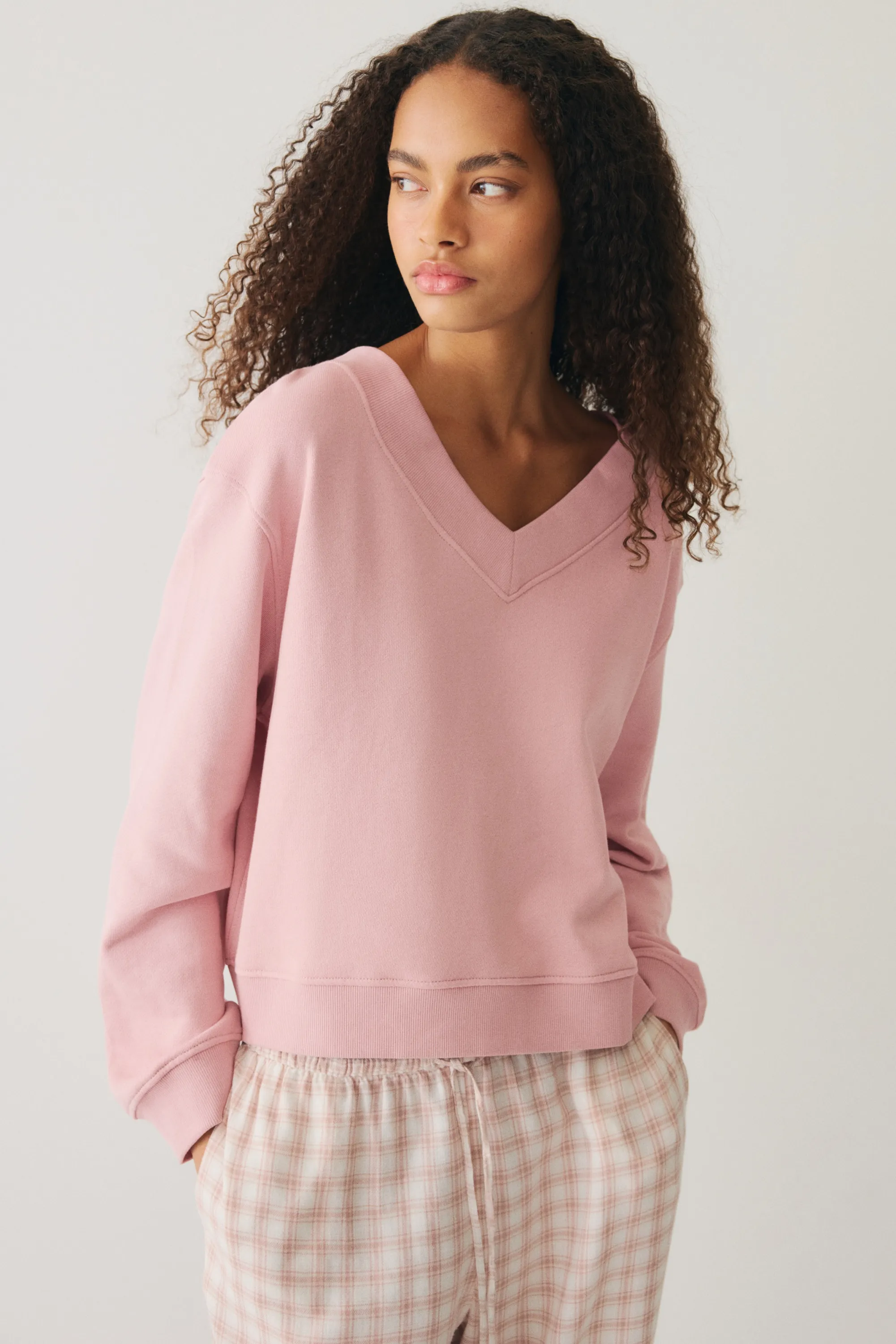 Sweat à encolure en V - Rose ancien