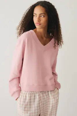 Sweat à encolure en V - Rose ancien — photo 1