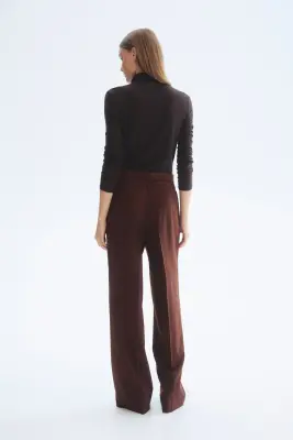 Pantalon paper bag avec ceinture - Marron foncé — photo 2