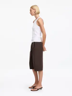 Short en toile à jambes barrel - Marron foncé — photo 2