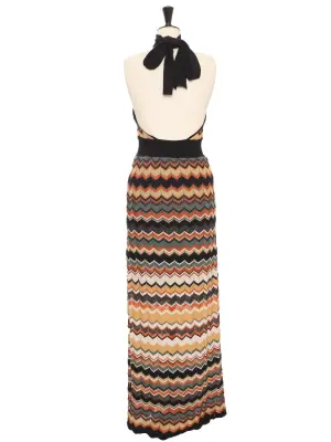 Robe halterneck en maille motifs chevrons orange blanc beige doré vert Prix boutique €1400 Taille 36/38 — photo 2