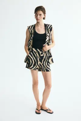 Short chic en lin mélangé - Noir/imprimé zèbre — photo 2