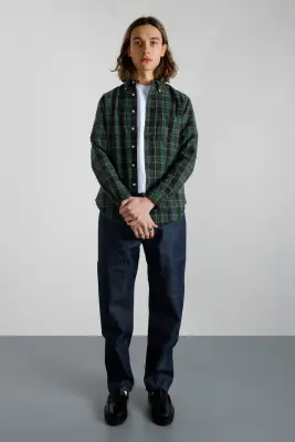Chemise en flanelle tweed à carreaux - Vert — photo 2