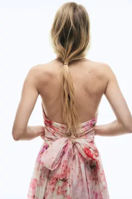 Robe dos nu avec liens à nouer - Rose clair/fleuri — photo 4