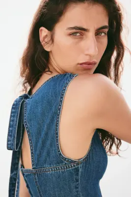 Robe en twill avec jupe évasée - Bleu denim — photo 3