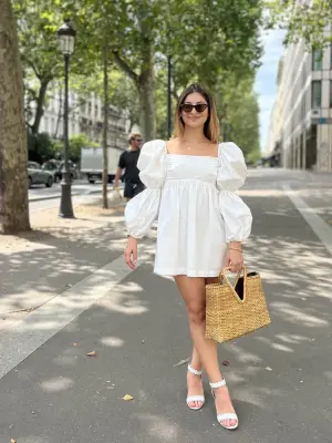 Mini robe manches bouffantes en coton blanc Prix boutique 670€ Taille XS — photo 2