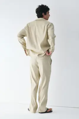 Pantalon Easy-care Loose Fit en lin mélangé - Beige clair — photo 3