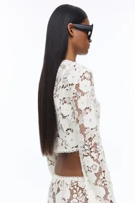 Top en dentelle avec boutons devant - Crème — photo 3