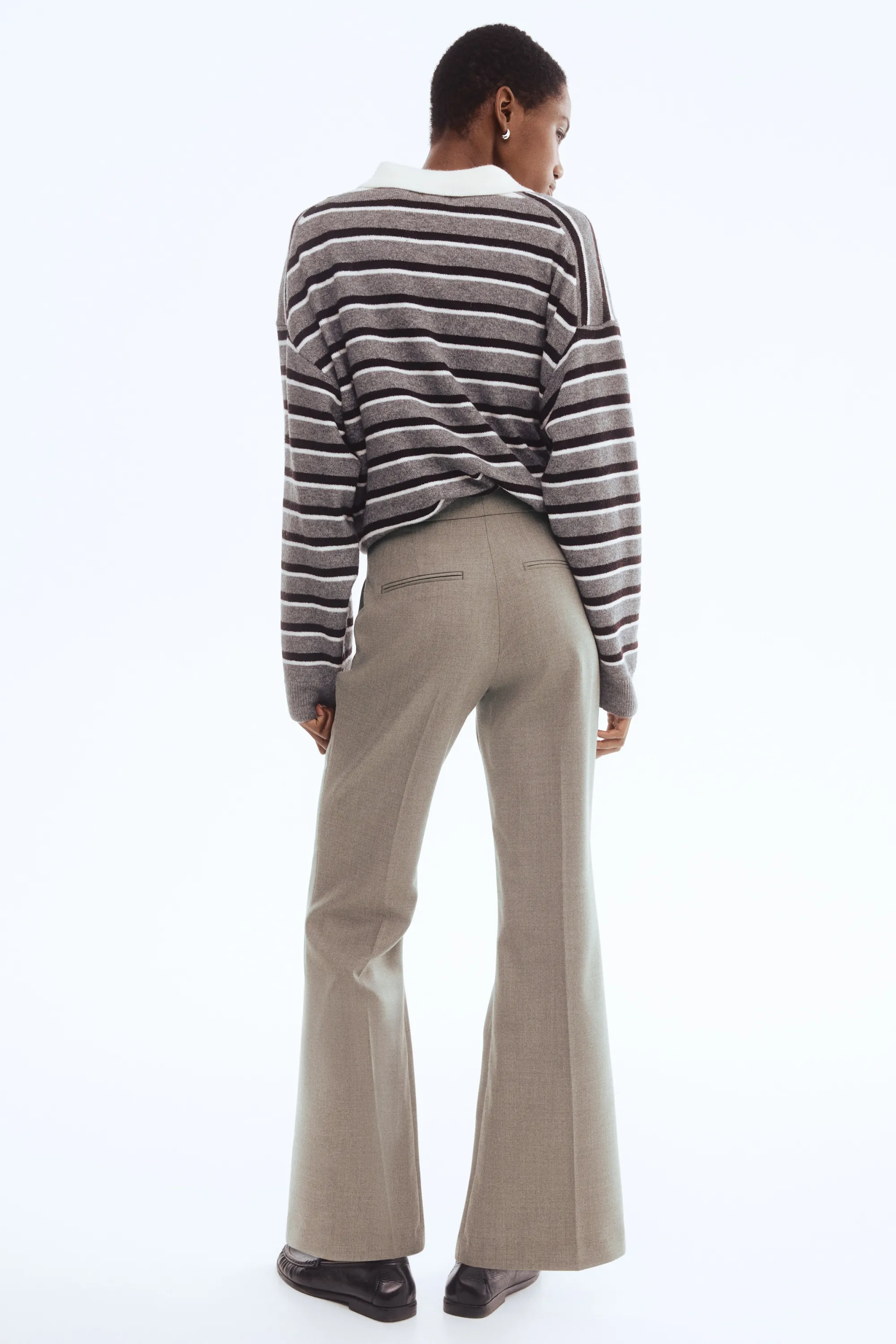 Pantalon évasé en laine mélangée - Grège chiné