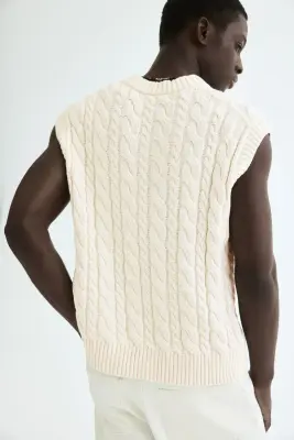 Pull sans manches Relaxed Fit en coton - Crème — photo 3