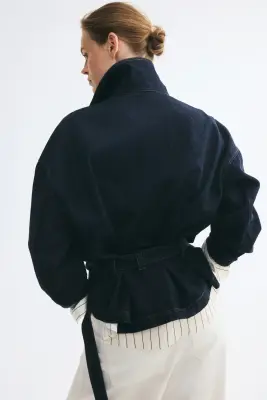 Veste en denim avec col châle - Bleu marine — photo 4