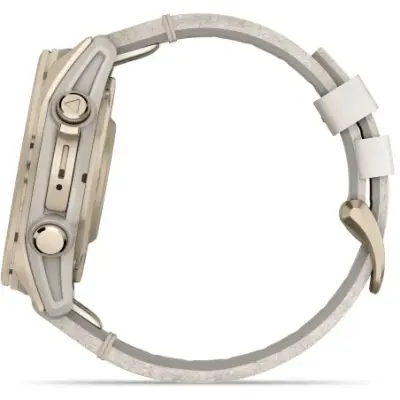 Garmin Fenix 8 Amoled 43mm Verre Sapphire lunette Soft Gold bracelet cuir beige crème + silicone gris cendré 010-02903-40 — photo 4