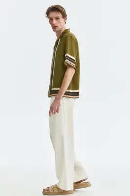 Chemise Relaxed Fit avec col cubain - Vert kaki foncé — photo 4