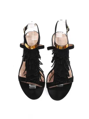 Sandales plates à franges en suède noir Prix boutique 450€ Taille 38 — photo 2