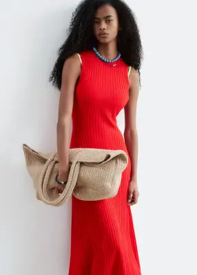 Robe midi côtelée - Rouge — photo 5