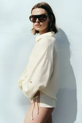 Chemise popover oversize - Crème — photo 3