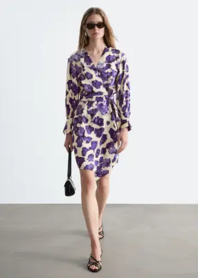 Robe midi imprimée - Écru/Violet — photo 4