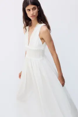 MAMA Robe d'allaitement en coton avec dentelle - Blanc — photo 3