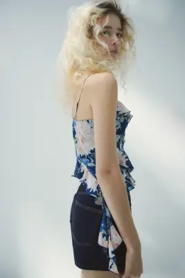 Jupe-short en denim avec taille haute - Bleu denim foncé — photo 2