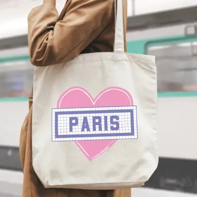 TOTE BAG COTON BIO IMPRIMÉ COEUR PARIS - ÉCRU — photo 2