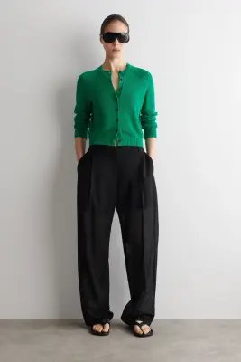 CARDIGAN EN MAILLE DE LIN - VERT — photo 1
