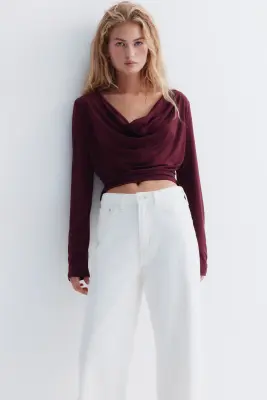 Top en jersey à effet drapé - Bordeaux — photo 2