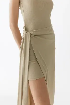 Robe côtelée avec panneau - Beige clair — photo 3