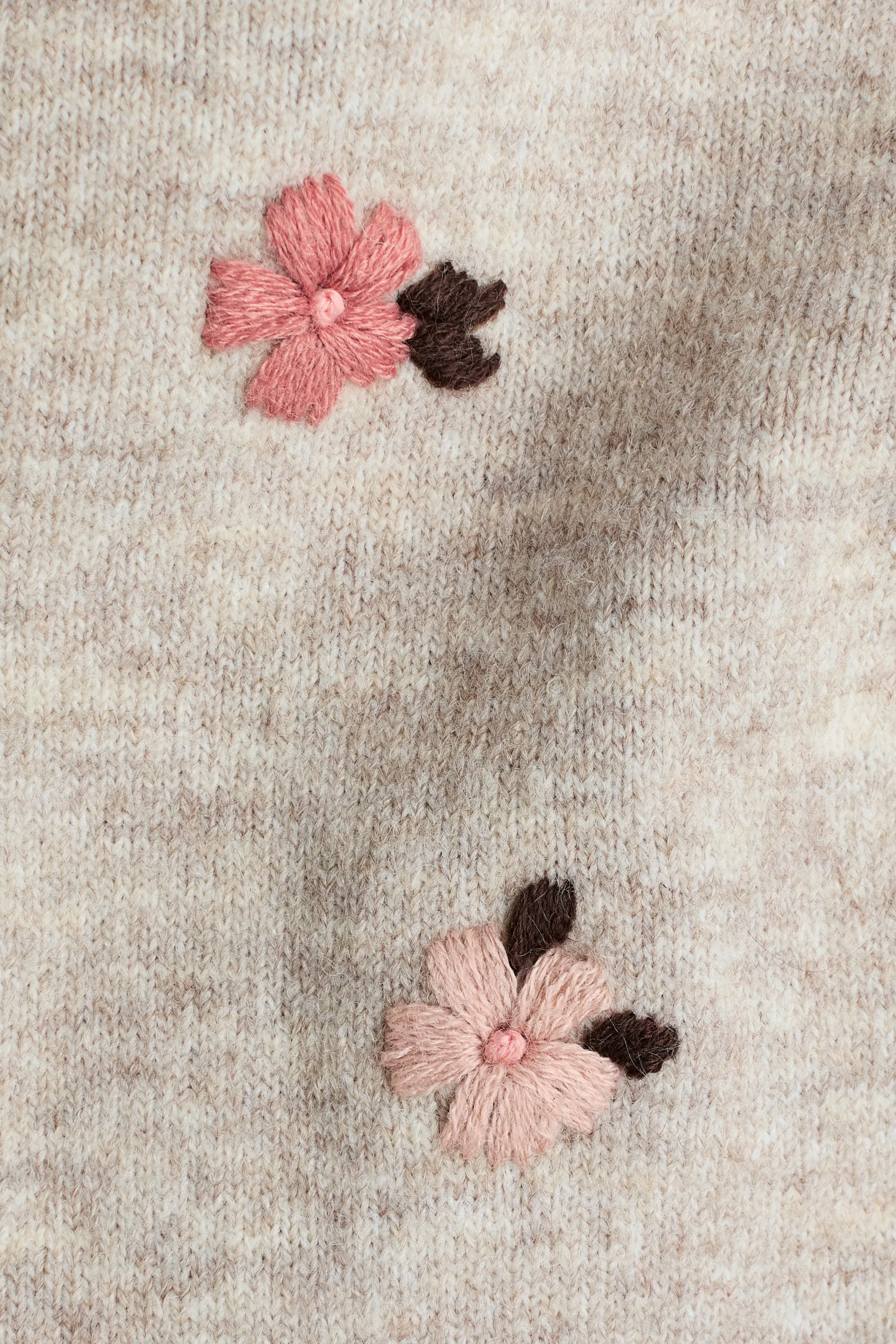 Embroidered cardigan - Beige clair/fleurs