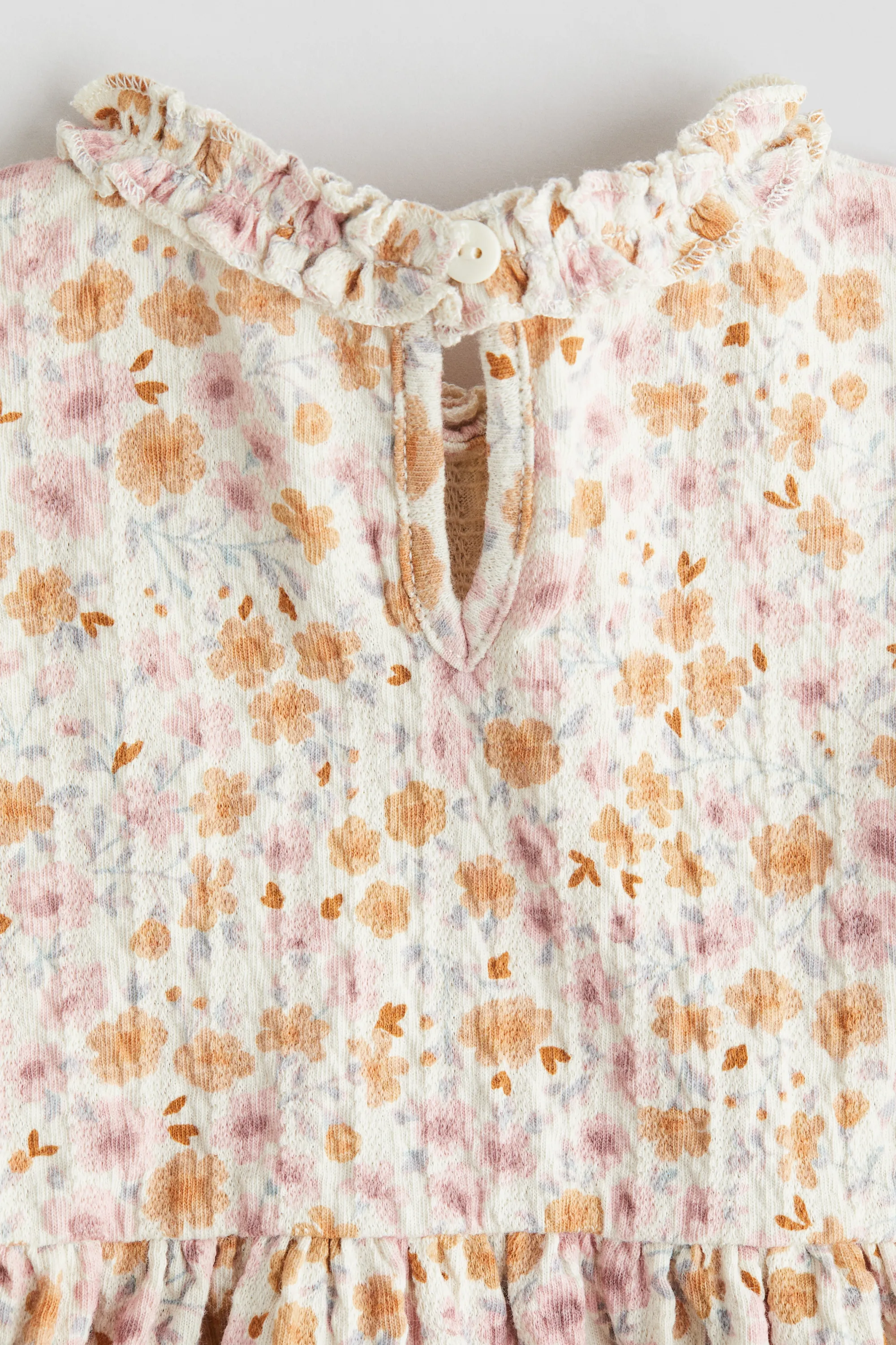 Robe volantée en jersey jacquard - Beige clair/fleuri