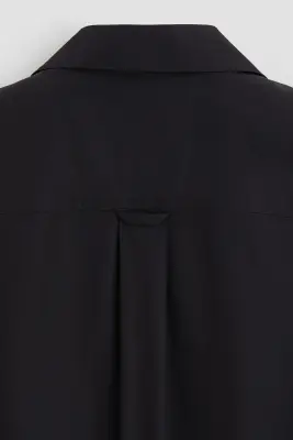 Chemise en coton pima avec col cubain - Noir — photo 2