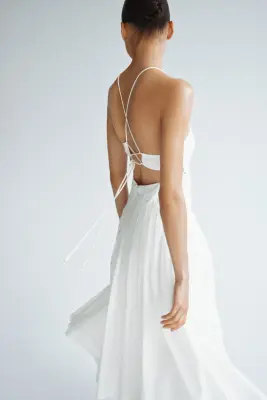 Robe en coton avec jupe évasée - Crème — photo 3